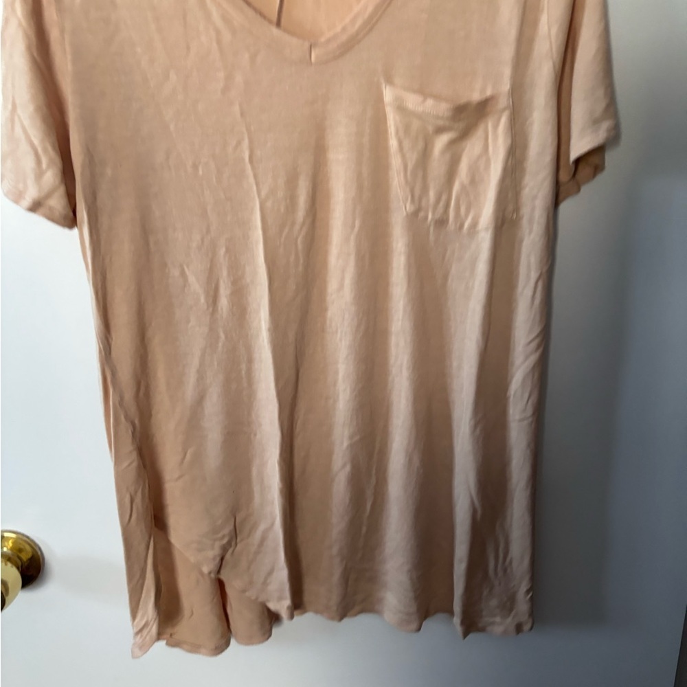 Beige V-Neck T-Shirt with Pocket